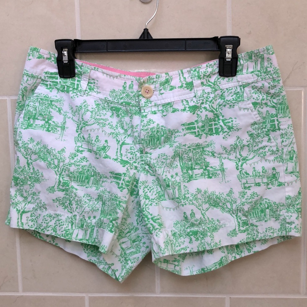 Lilly Pulitzer Kelly Green and White Cotton Garden Party Shorts Sz 6